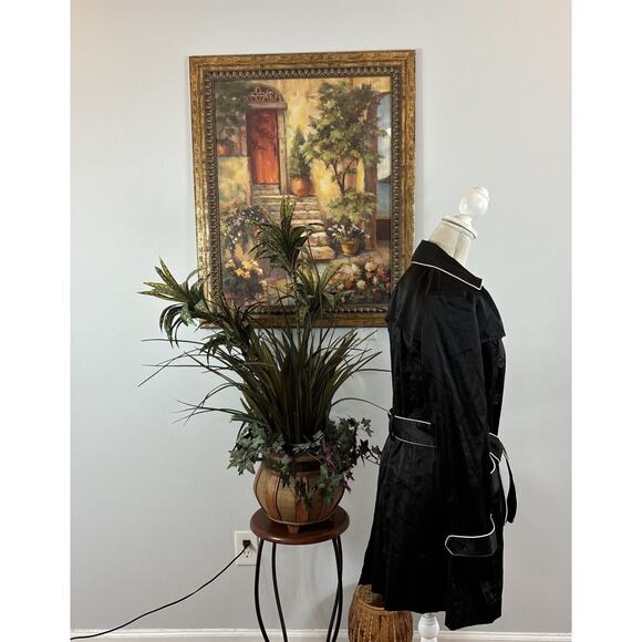 iz Byer California Black Trench Jacket S Padded Shoulder Pockets Button Front - Picture 6 of 14